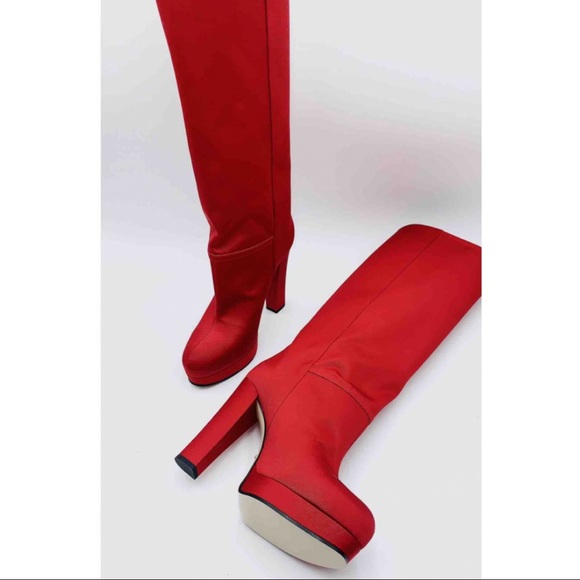 GUCCI Red High Knee Boots - Picture 5 of 15